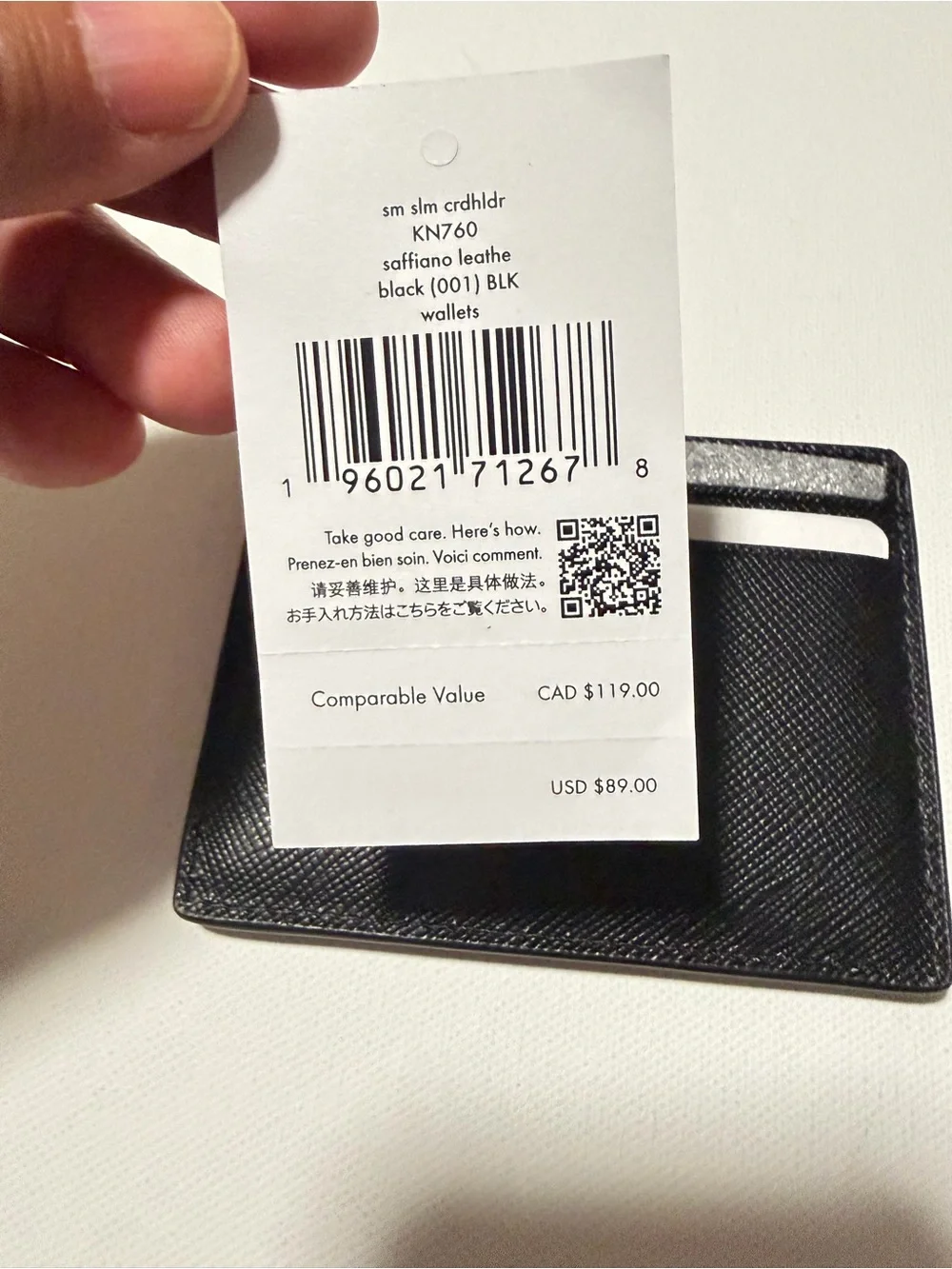 kate spade black Saffiano Leather Card Holder with Gold Logo